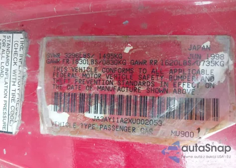 1999 Mitsubishi Mirage De from USA, damaged, VIN JA3AY11A2XU002053